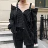 Lanmrem New Fashion Personality Черная ремешок вертикальная полоса от рубашки с длинным рукавом с плечом vestido ye22801 T200322
