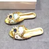 Genuine Ladies 2022 Women Leather Flat Sandals Shoes Pumps Slipper Summer Casual Peep-toes Party Wedding Dimond Flower Gemstones Pearl Slip-on Shoes Size 35-43 2832