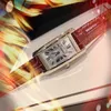 Luxury Womens Rectangle Shape Watches 35mmx19mm Cinturino in vera pelle Abito alla moda Cassa in acciaio inossidabile 316L Quarzo Relogio Feminino per ragazza Orologio da polso femminile