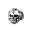 Skull Head Ring With A Large Snake 925 Sterling Silver Fashion Jewelry for Men Punk Style Accessories