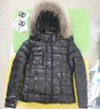 Women Wolf Fur Nylon Down Jacket Designer Lady Warm Hooded Snap Button Zip Closure Outwear Fashion Girl Stand Collar Padded Coat