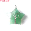 Wojiaer Tree of Life Pendant Natural Stone Silver Wire Wrap Pentagon Star Gem Tiger Eye BO974