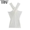 Trafik Kvinnor Sexiga Fashion Cross Straps Stickade Tank Toppar Vintage Strapless Slim Monterad Kvinna Camis Chic 220318