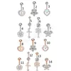 Navel Piercing Stud CZ Gem Bungelen Belly Button Rings Butterfly Bloem Hart Sexy Piercings Sieraden Rose Gold Silver Color