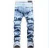 Jeans da uomo High Street da uomo Slim Fit Patch blu elasticizzato Ricamato strappato DailyMen's