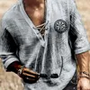 Plus -storlek Mens Tee Shirt Solid Tops Pullover V Neck Laceup Loose Top Summer Holiday Beach Casual Half Sleeve Tops Linen Top 220608