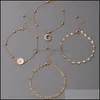Anklets Jewelry Daisy Flower Five Winted Star Moon 4-częściowy zestaw europejski i amerykański łańcuch stóp plażowy hurtowa dostawa 2021 CTMW4