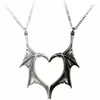 Néo Gothique Couple Collier Argent Noir Dragon Aile Coeur Pendentif Romantique Amour Bijoux Accessoires De Mode Saint Valentin Cadeau