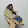 Dames Wedge Sandals Platform Espadrille schoenen visser Heel Heels Designer Lichtgewicht kalfsleer schoen Twine Weave Laces-up met doos No37