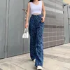 2021 Trendy Zebra Print Casual Jeans a vita alta Donna Elegante Wild Chic Shopping Streetwear Tubi larghi Pantaloni in denim L220726