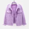 Womens Denim Jacket Spring Autumn Short Coat Pink Jean Jackets Casual Purple Yellow White Loose Tops Lady Outerwear KW02 220726