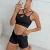 Womens Yoga Out Fit High midjetråd Strong Stretch Solid Contrast Color Stitching Fitness Vest Bra and Shorts Suits sömlösa höftlyftande leggings Tracksuits