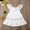 Robes de fille pudcoco est la mode pour tout-petit bébé fille d'été robe d'épaule couleur solide en dentelle fleur fête