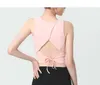 Crop top donna Canotte Camicie yoga Reggiseno senza schienale Top senza maniche tinta unita morbido abbigliamento sportivo da palestra di alta qualità Gilet girocollo nudo