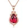 Imitazione tormalina rossa ciondolo diamante rosa dolce collana d'oro stile europeo e americano donne gioielli festa di nozze vintage catena clavicola ragazze regalo