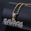 펜던트 목걸이 남자 Iced Out SAVAGE 편지 목걸이 골드 실버 컬러 전체 포장 CZ 크리스탈 지르코니아 힙합 선물 여성용 펜던트