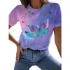 Dames plus maat 3D T-shirt gedrukte korte mouwen bovenste polyester o-neck jurk elegante vlinder T-shirt casual modetrend