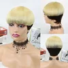 Kort rak honungsfärg Pixie Cut Wave Wig Non Spets Human Hair Wigs With Bang för svarta kvinnor