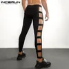 INCERUN Pantaloni da uomo Tinta unita Pantaloni da jogging Scava fuori Sexy Vita elastica Pantaloni casual Uomo Streetwear Pantaloni sportivi da bodybuilding 220621