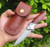 Promocja Flipper Pocket Knife VG10 Damascus stalowe ostrze riseowo -rączka łożyska EDC noże z skórzaną osłoną