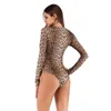 Women's Two Piece Pants Leopard Women Bodysuit Sexy Turtleneck Skinny Body Suits Long Sleeve Print Snake Casual Bodycon Playsuit Romper