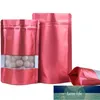 100Pcs/Lot Red Stand Up Aluminum Foil Frosted Transparent Window Bag Zip Lock Food Candy Snacks Dried Fruits Nuts Chocolate Tea
