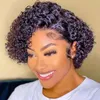 Perruques courtes bouclées Bob Pixie Cut Lace Front Remy péruvienne cheveux humains pour femmes Kinky Curl 13x4 hd partie latérale transparente 150% densité