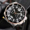 New Diver W7100044 W7100043 Quartz Chronograph Mens Watch Two Tone Rose Gold Steel Case Black Dial Rubber Stopwatch Sport HWCA HelloWatch G12A