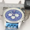 Ny kvalitet B06 B01 NAVITIMER Watches Chronograph Battery Movement Quartz Navy Blue Dial Men Watch Stainsteel Steel Mens Wristwatc269b