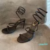 Diseñador de lujo para mujer, chanclas, sandalias, zapatos de vestir de serpentina de cristal, sandalias de strass sexy, sandalias de tacón alto para fiesta