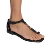 Sapatos de designer de moda feminino de linear de slip de slip de lascas de sand￡lia de couro patenteado sand￡lias planas calfskin preto size35-42