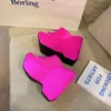 Fuchsia La Meduza Triplatform satin platform Wedges slippers sandals chunky mules high Heels slip-on open toe women heeled Luxury Designers shoes factory footwear