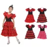 소녀를위한 무대 착용 댄스 드레스 전통 스페인어 플라멩코 아기 클래식 플라멩고 집시 스타일 스커트 투우 축제 볼룸 레드