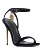 Prefetto color oro serratura a chiave lucchetto sandali scarpe a punta catena d'oro collegamento donne nude designer di lusso signora con tacco alto matrimonio gladiatore sandali