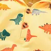 100% coton 2pcs bébé barboteuses vêtements ensembles dinosaure all-over à capuche à manches longues gris enfants combinaisons vêtements 1056 E3