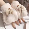 Cinq doigts gants mignon fourrure Flip sans doigts filles hiver peluche chaud gant doux épais demi-doigt pratique écriture travail