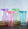 450 ml de parede dupla copo de plástico com palha reutilizável Smoothie bebida gelada Viagem caneca de café Copo de chá de chá verde azul rosa roxo