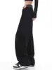 Vintage hobe taille vrouwen zwarte lapptäcke jeans koraaanse mode streetwear wijde pijpen jean vrouwelijke broek rak baggy denim broek l220726
