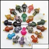 Charms Jewelry Findings Components Mix Natural Stone Quartz Crystal Amethyst Agates Aventurine Mushroom Pendant For Diy Making Drop Delive