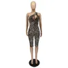 Summer Style Cut-Out One-Shulder Leopard Print Jumpsuit för kvinnor 2022 Slim Bodycon kläder