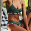 Womens Badmode 9 Kleuren Gebreide Bikini Shell Kwastje Vrouwen Thong Halter Braziliaanse Biquinis Vrouwelijke Gehaakte Badpak Zwempak Dames