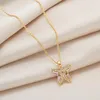 Chains Gold Plated Butterfly Necklace For Women 2022 Jewelry Titanium Steel Pink Zircon Pendant Luxury Choker Korean ElegantChains Godl22