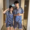 Sleepwear Couple Silk Satin Solid Color Pajama Sets Short Button Down Pijama Shorts Home Clothes Pyjamas Women Men Loungewear 220611