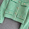 Nouveau design femmes automne tweed laine vert couleur pied de poule plaid grille à manches longues veste manteau ML