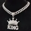 MACCLA PENDANTE HIP HIP Hop Crown King con 1m a catena cubana hiphop ghiacciata cravatta bling cowelry