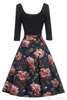 2 Tage Lieferung 1950er Jahre Rockabilly Vintage Damen Kleider Lässiges Partykleid A-Linie U-Ausschnitt Flora bedruckt Elegantes schwarzes Kleid für Damen Auf Lager FS2727