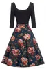 2 dias entrega dos anos 50 Rockabilly Mulheres vestidos de festa casual de festa uma linha de decote de decote estampado elegante vestido preto para mulheres em estoque fs2727