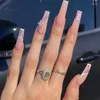 Valse nagels 24 -sten naakt doodskist nep Europeaan Lange roze bloem acryl afneembare vlinder Butterfly ballerina nail art tips prud22