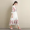 Summer Ethnic clothing embroidered Long Tunic Women Beachwear elegant dress cotton linen breathable Cover Up Robe de plage