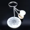 Keychains Fashion Lotus Shell Stainless Steel Tassel For Women Round Silver Color Keychain Jewelry Llaveros K77635S07